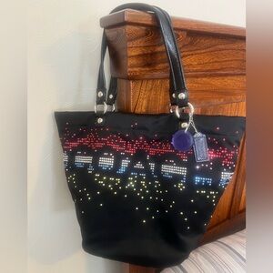 Coach Limited Edition Holiday Poppy Sateen Multicolored Rhinestone Black Tote